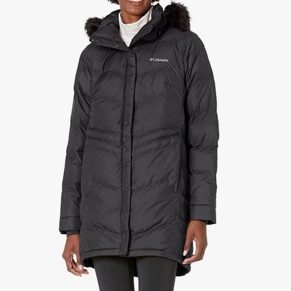 COLUMBIA Grey Quilted Puffer Hooded Coat with Removable Faux Fur Trim Size 1XL